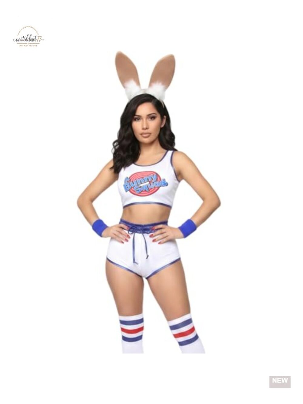 Women's Halloween Bunny Costume Set Cosplay Outfit with Headband Wristband Socks